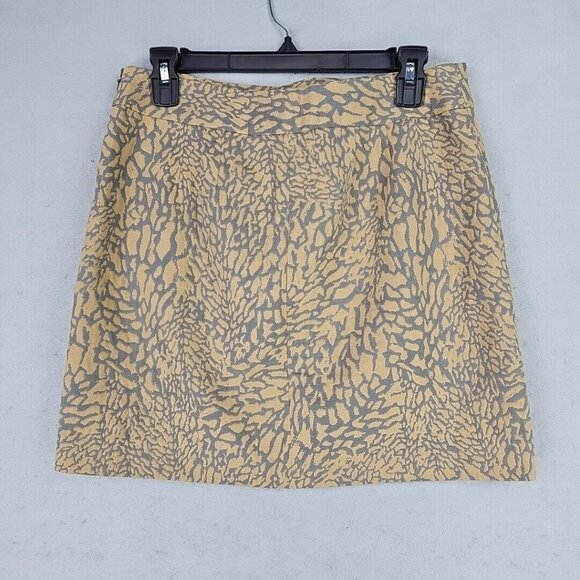 LOFT Mini Skirt Womens 4 Gray/Yellow Animal Print Classic Business Casual Lined - Picture 5 of 8